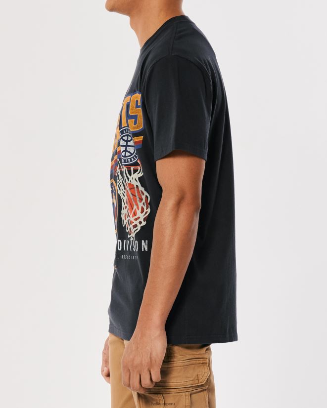 educación física Hollister camiseta relajada con gráfico de los nuggets de denver negro desteñido 086N621023 hombres tapas