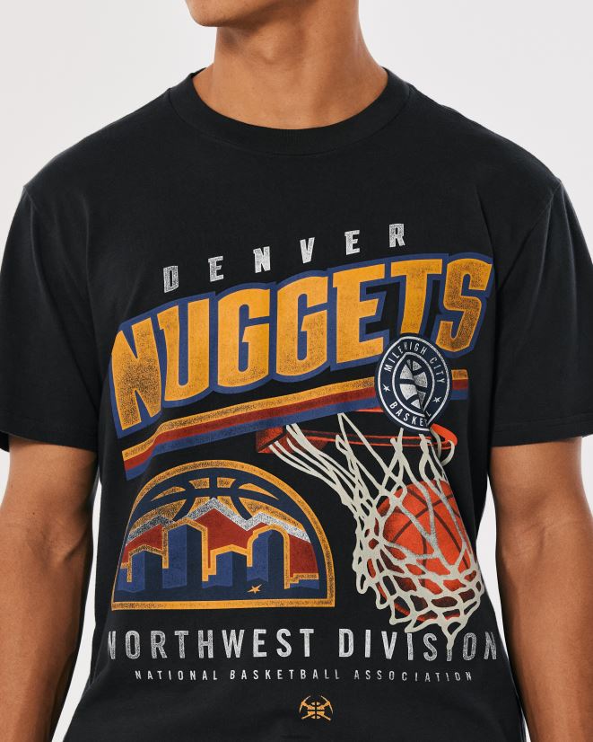 educación física Hollister camiseta relajada con gráfico de los nuggets de denver negro desteñido 086N621023 hombres tapas
