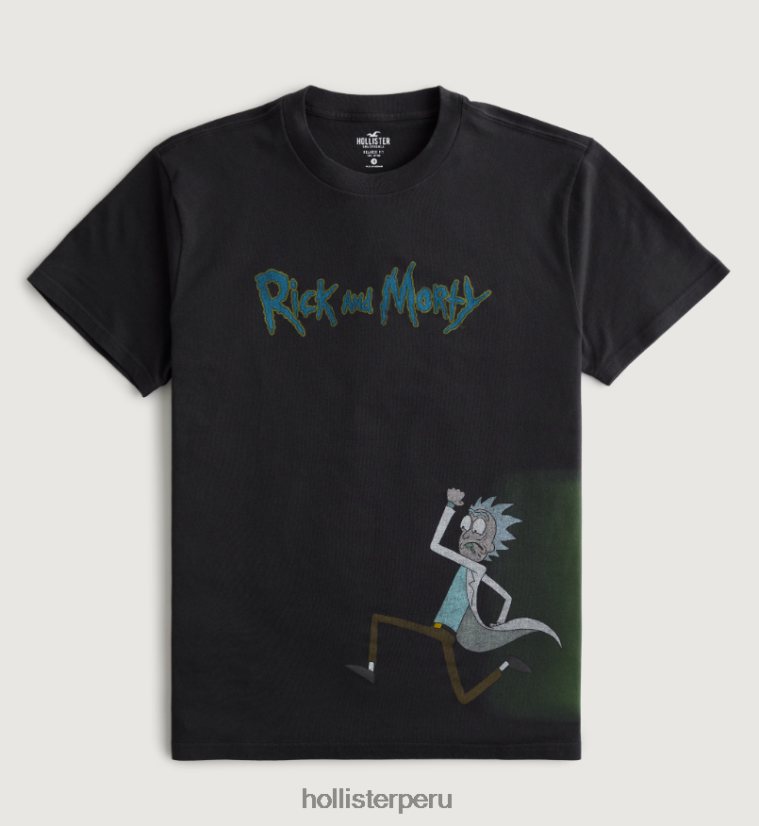 educación física Hollister camiseta relajada con gráfico de rick & morty negro-rm 086N621000 hombres tapas