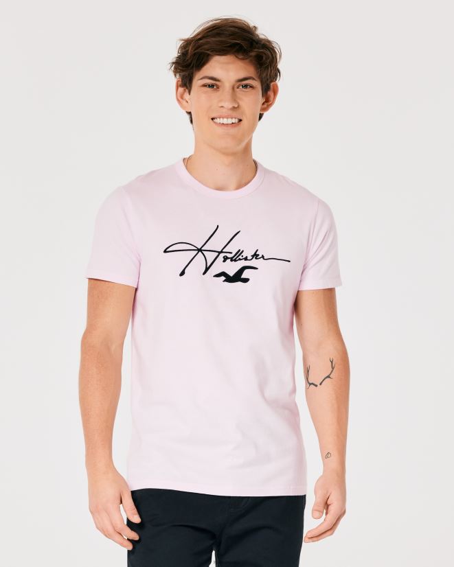 educación física Hollister playera con estampado del logo de la firma Rosa claro 086N621022 hombres tapas