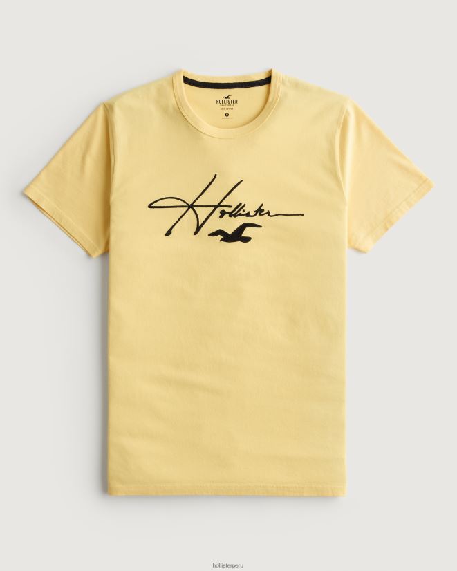 educación física Hollister playera con estampado del logo de la firma amarillo 086N62995 hombres tapas