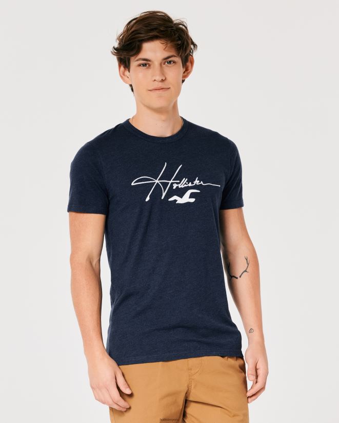educación física Hollister playera con estampado del logo de la firma azul marino brezo 086N62856 hombres tapas