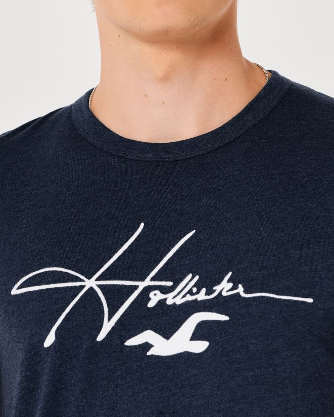 educación física Hollister playera con estampado del logo de la firma azul marino brezo 086N62856 hombres tapas