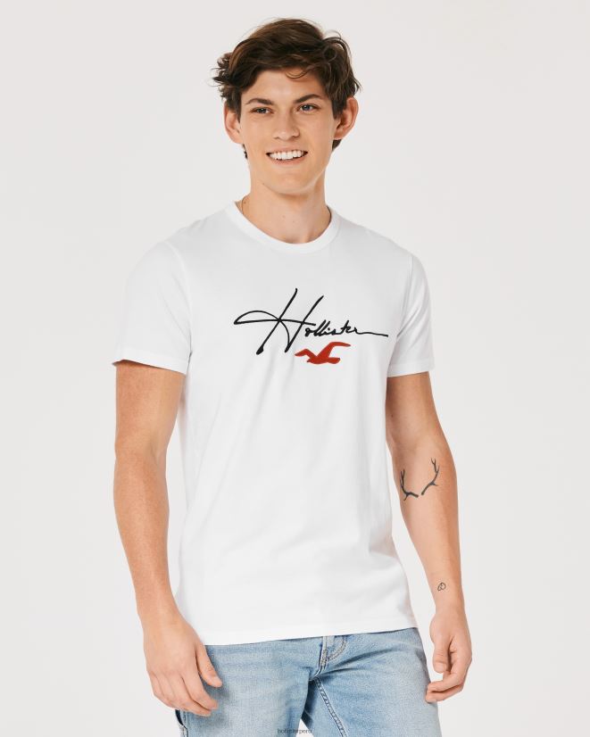 educación física Hollister playera con estampado del logo de la firma firma blanca 086N62851 hombres tapas