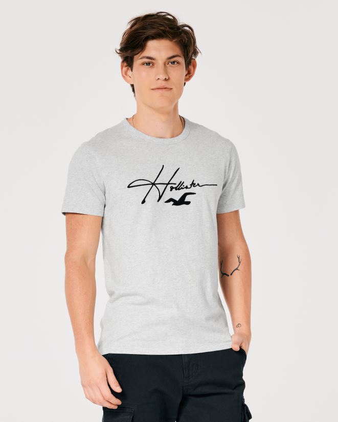 educación física Hollister playera con estampado del logo de la firma gris jaspeado claro 086N62891 hombres tapas