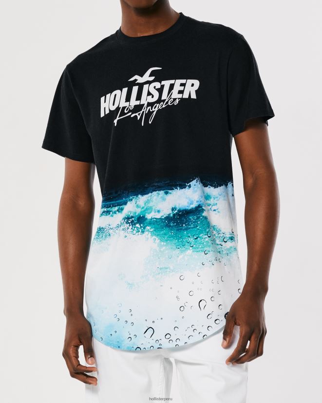 educación física Hollister playera con gráfico de logo con efecto de lavado y dobladillo redondeado impresión en negro 086N62844 hombres tapas