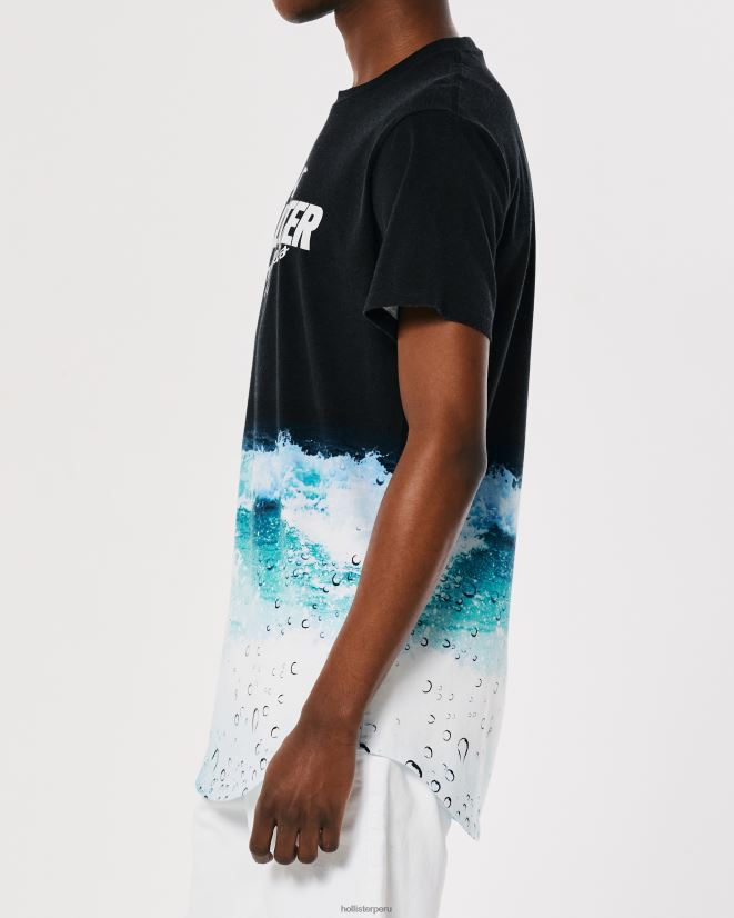 educación física Hollister playera con gráfico de logo con efecto de lavado y dobladillo redondeado impresión en negro 086N62844 hombres tapas