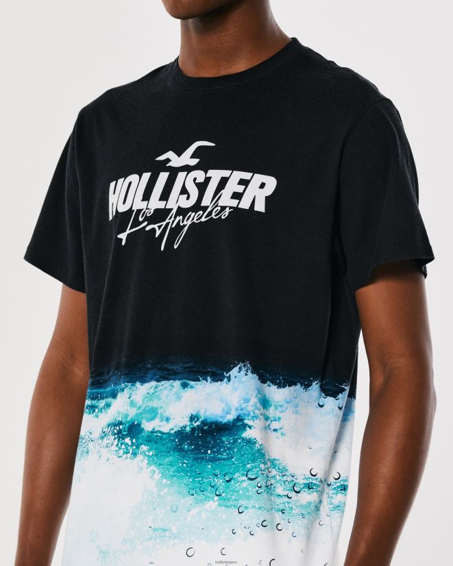 educación física Hollister playera con gráfico de logo con efecto de lavado y dobladillo redondeado impresión en negro 086N62844 hombres tapas