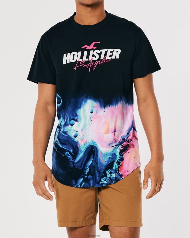 educación física Hollister playera con gráfico de logo con efecto de lavado y dobladillo redondeado negro con estampado rosa 086N62828 hombres tapas