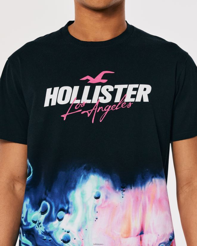 educación física Hollister playera con gráfico de logo con efecto de lavado y dobladillo redondeado negro con estampado rosa 086N62828 hombres tapas