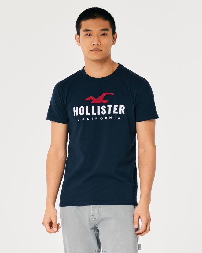 educación física Hollister playera de algodón con logo gráfico Armada 086N62944 hombres tapas