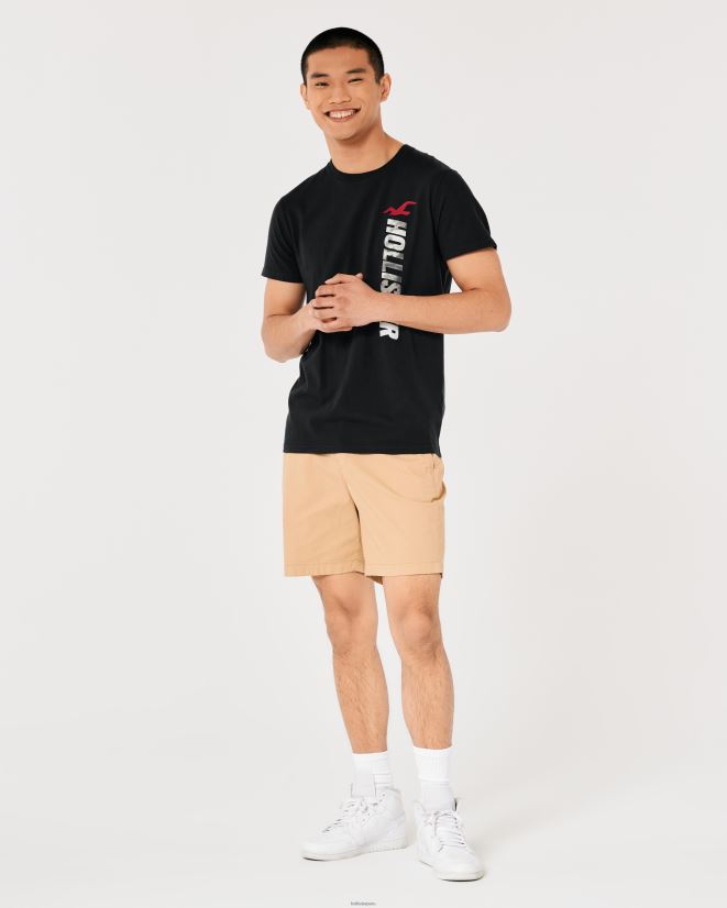 educación física Hollister playera de algodón con logo gráfico negro 086N621010 hombres tapas