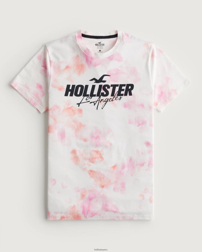educación física Hollister playera de algodón con logo gráfico teñido anudado rosa 086N62980 hombres tapas