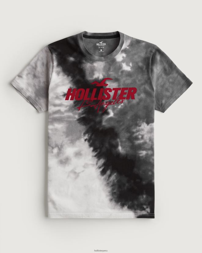 educación física Hollister playera de algodón con logo gráfico tie-dye gris 086N62974 hombres tapas