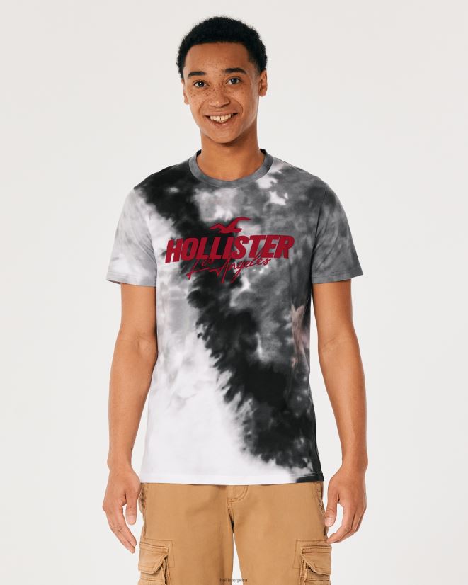 educación física Hollister playera de algodón con logo gráfico tie-dye gris 086N62974 hombres tapas
