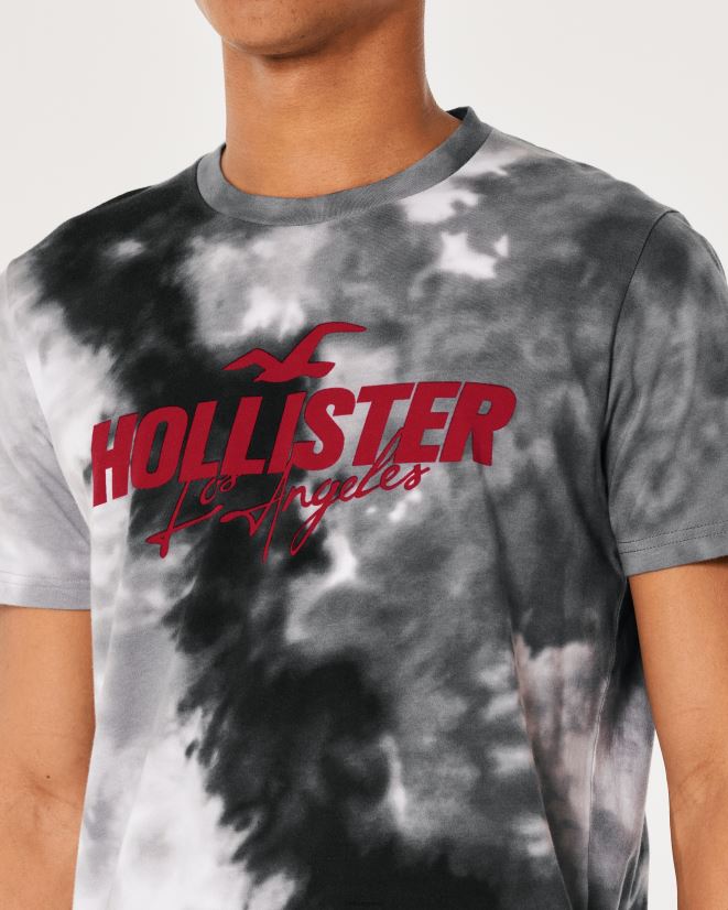 educación física Hollister playera de algodón con logo gráfico tie-dye gris 086N62974 hombres tapas