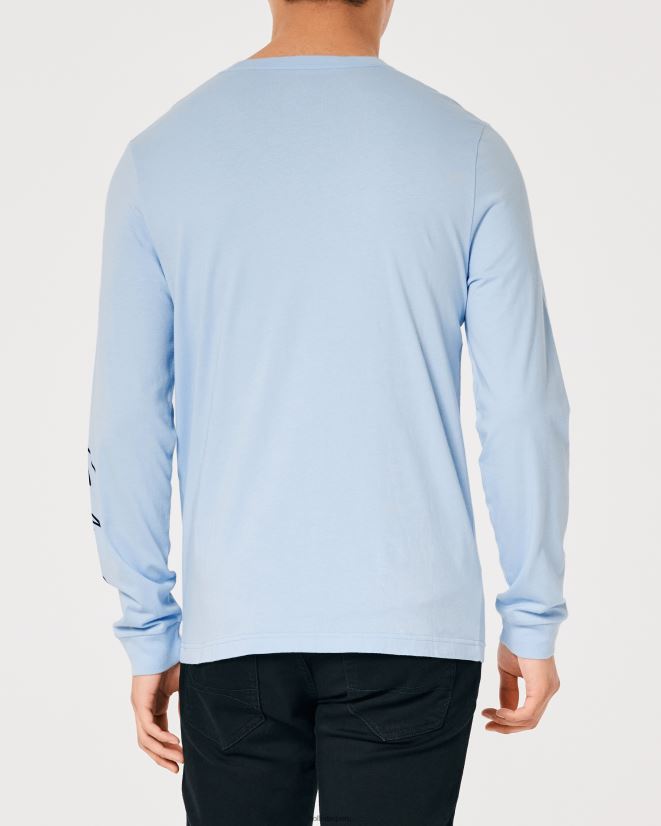 educación física Hollister playera de manga larga con gráfico del logo azul claro 086N62826 hombres tapas