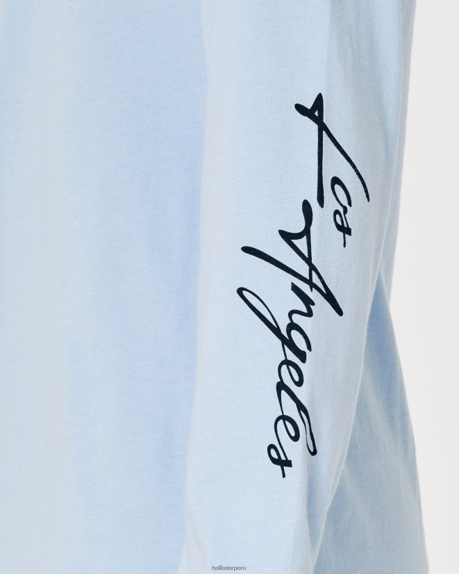 educación física Hollister playera de manga larga con gráfico del logo azul claro 086N62826 hombres tapas