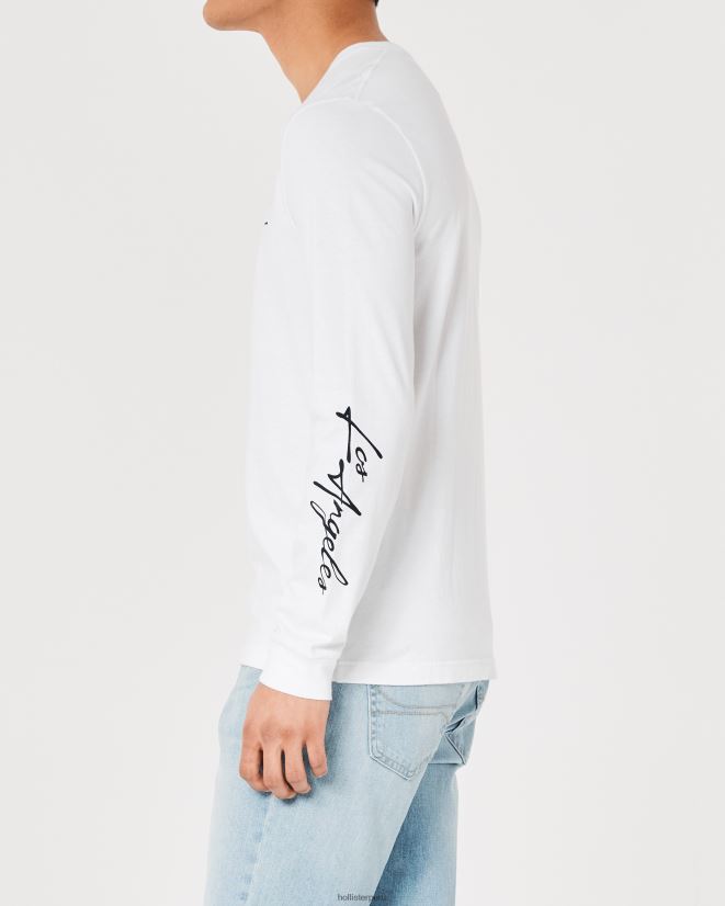 educación física Hollister playera de manga larga con gráfico del logo blanco 086N62915 hombres tapas