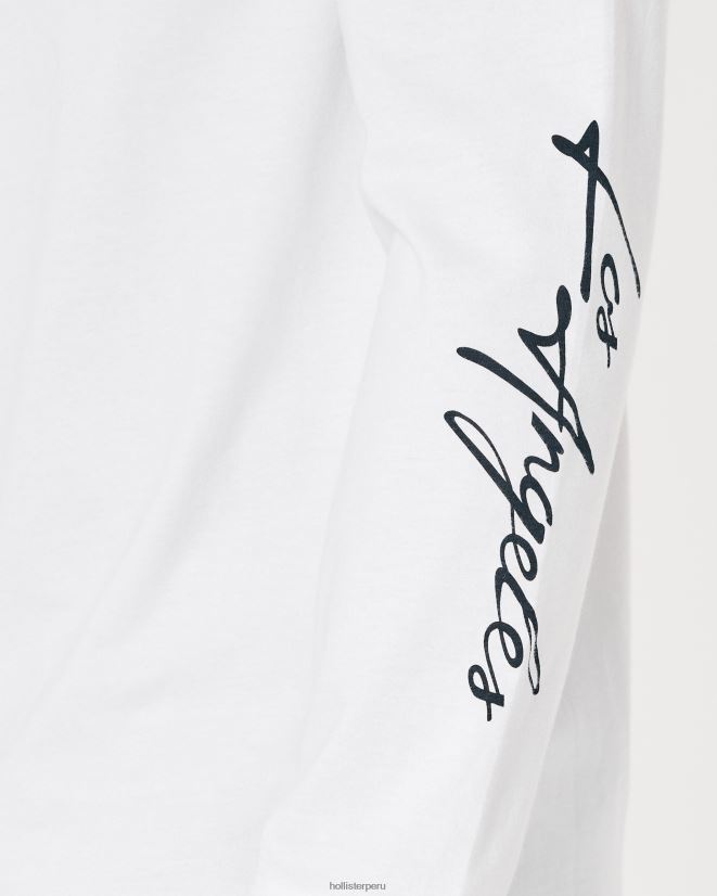 educación física Hollister playera de manga larga con gráfico del logo blanco 086N62915 hombres tapas