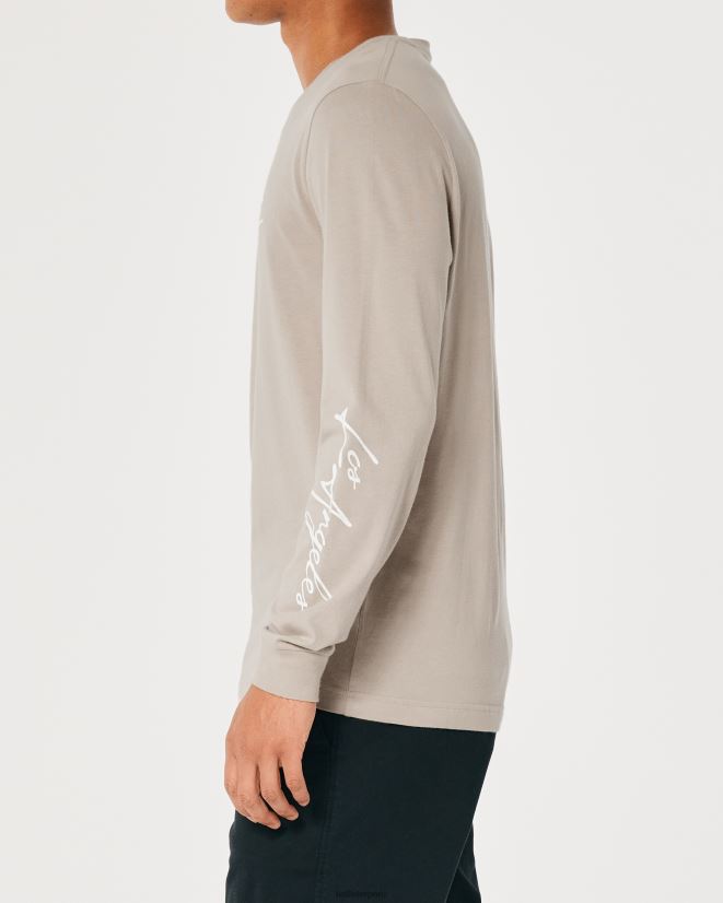 educación física Hollister playera de manga larga con gráfico del logo marrón claro 086N62848 hombres tapas