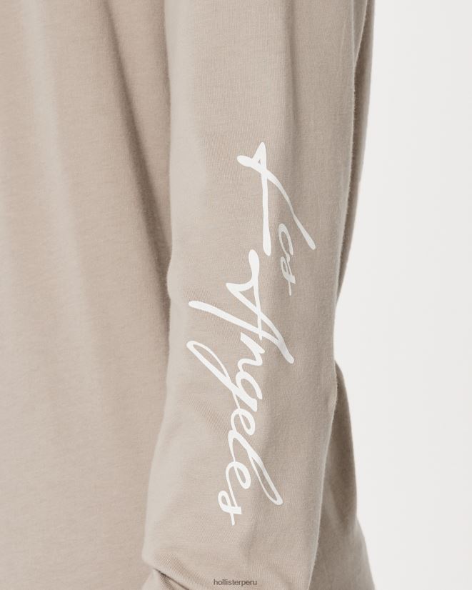 educación física Hollister playera de manga larga con gráfico del logo marrón claro 086N62848 hombres tapas