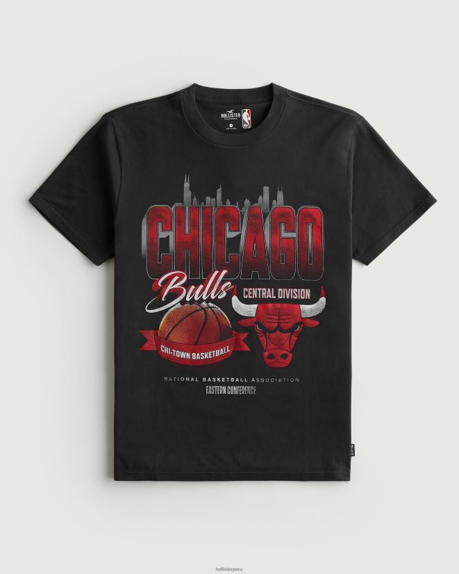educación física Hollister playera relajada con gráfico de los Chicago Bulls de la NBA chicago negro desteñido 086N621033 hombres tapas