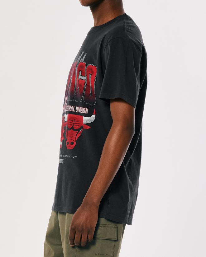 educación física Hollister playera relajada con gráfico de los Chicago Bulls de la NBA chicago negro desteñido 086N621033 hombres tapas