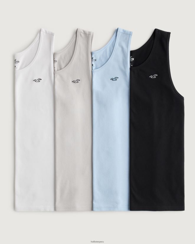 educación física Hollister Pack de 4 camisetas sin mangas de algodón con icono del logo blanco 086N62812 hombres tapas