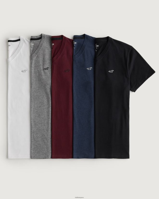 educación física Hollister Pack de 5 camisetas con cuello de pico e icono del logo multi 086N62814 hombres tapas