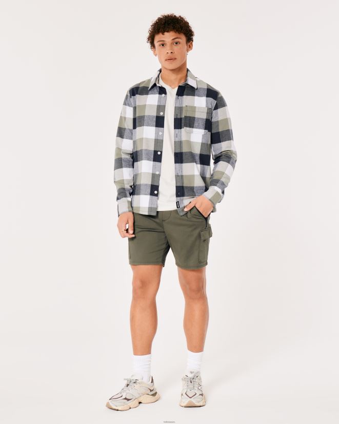 educación física Hollister camisa de franela con botones cheque de oliva 086N621051 hombres tapas