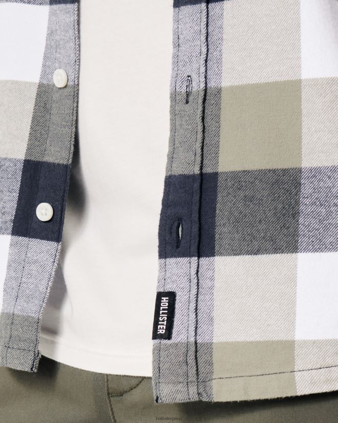 educación física Hollister camisa de franela con botones cheque de oliva 086N621051 hombres tapas