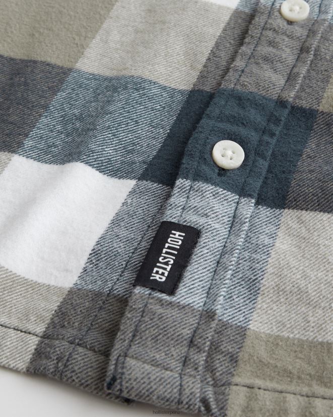educación física Hollister camisa de franela con botones cheque de oliva 086N621051 hombres tapas