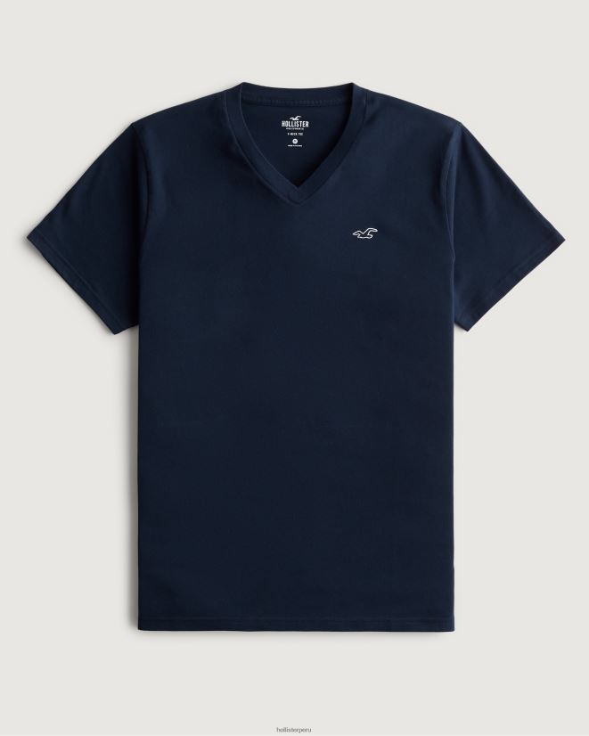 educación física Hollister camiseta con cuello de pico y logo icónico Armada 086N62931 hombres tapas