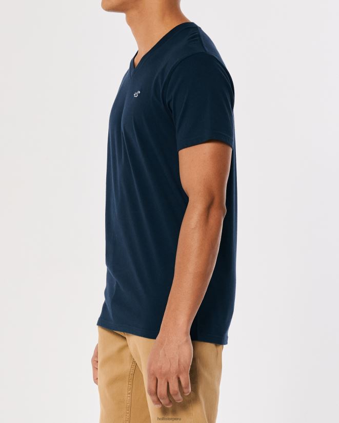 educación física Hollister camiseta con cuello de pico y logo icónico Armada 086N62931 hombres tapas