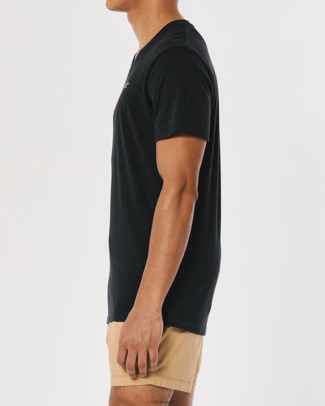 educación física Hollister camiseta con cuello de pico y logo icónico negro 086N621061 hombres tapas