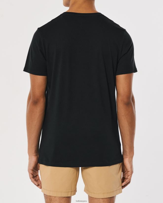 educación física Hollister camiseta con cuello de pico y logo icónico negro 086N621061 hombres tapas