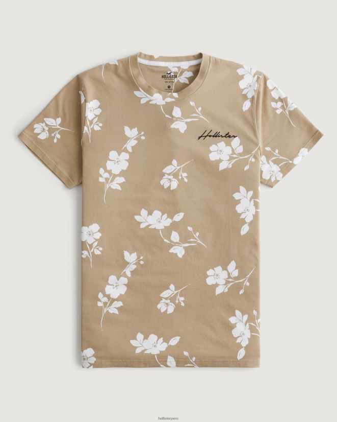 educación física Hollister camiseta con cuello redondo y logo estampado bronceado floral 086N62901 hombres tapas