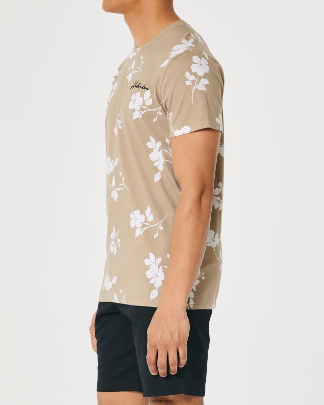 educación física Hollister camiseta con cuello redondo y logo estampado bronceado floral 086N62901 hombres tapas