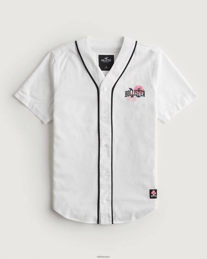 educación física Hollister camiseta de béisbol holgada con gráfico de flor de cerezo blanco 086N621080 hombres tapas