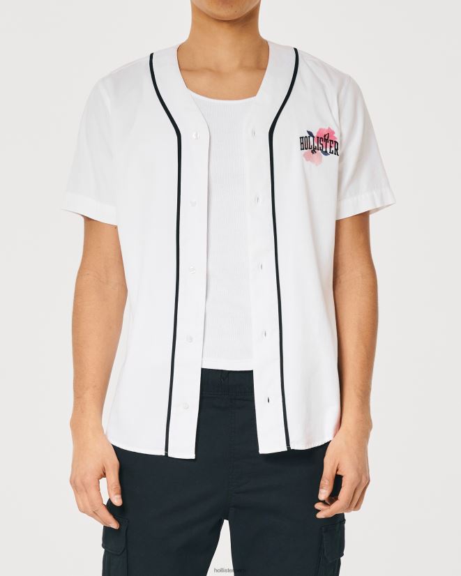 educación física Hollister camiseta de béisbol holgada con gráfico de flor de cerezo blanco 086N621080 hombres tapas