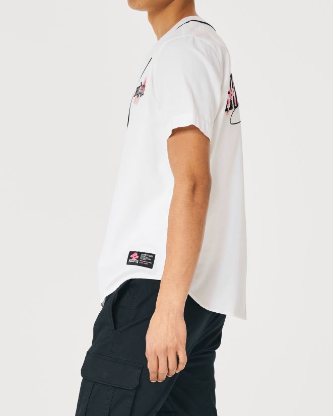 educación física Hollister camiseta de béisbol holgada con gráfico de flor de cerezo blanco 086N621080 hombres tapas