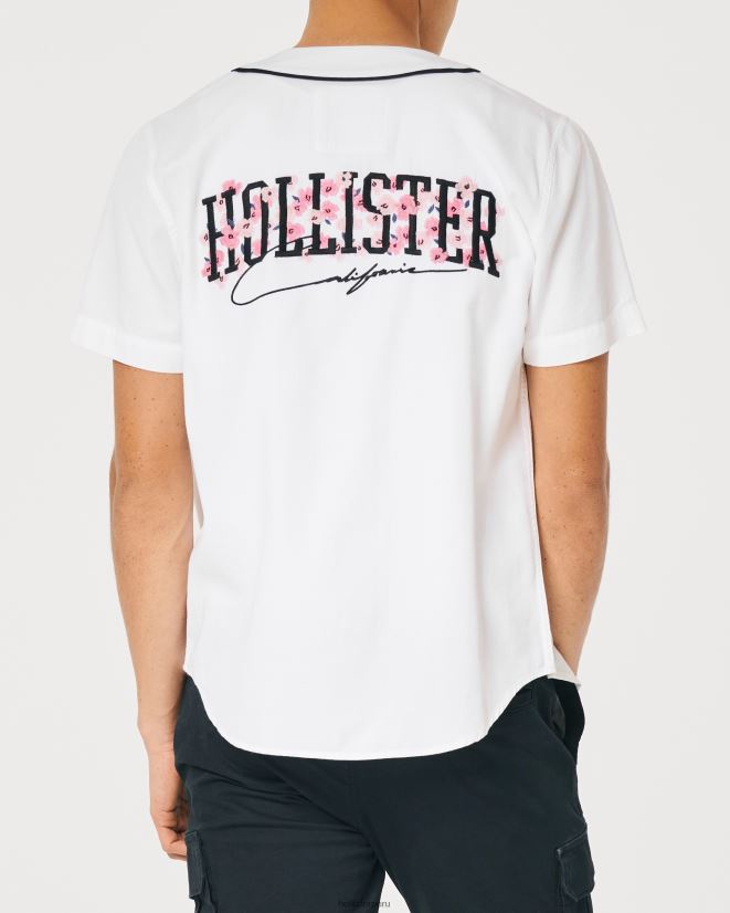 educación física Hollister camiseta de béisbol holgada con gráfico de flor de cerezo blanco 086N621080 hombres tapas