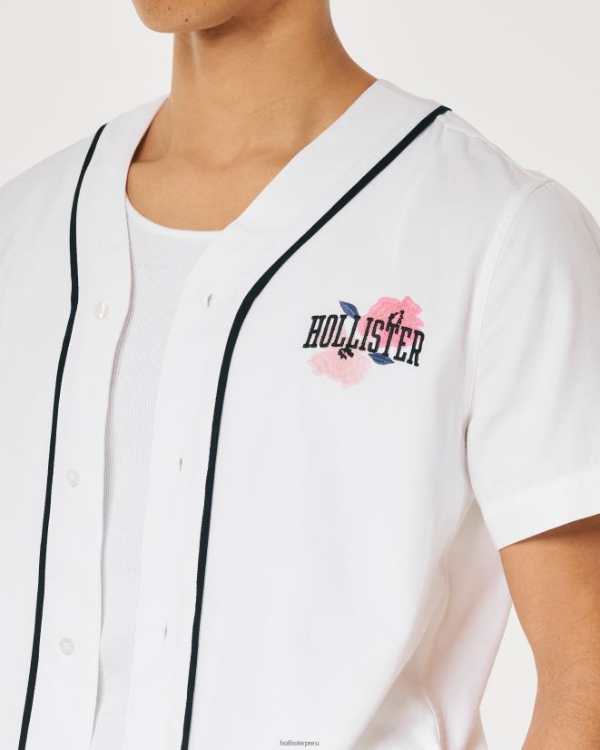 educación física Hollister camiseta de béisbol holgada con gráfico de flor de cerezo blanco 086N621080 hombres tapas