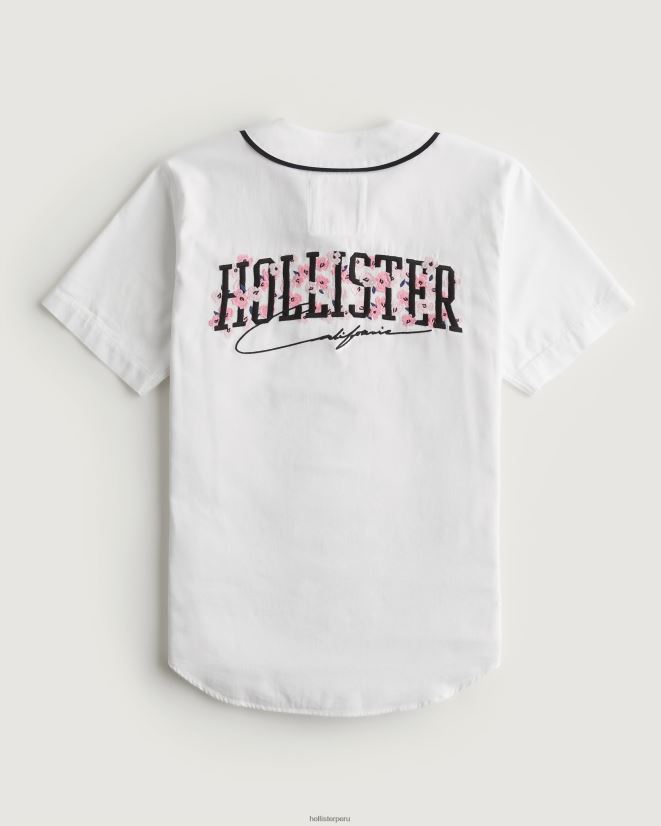 educación física Hollister camiseta de béisbol holgada con gráfico de flor de cerezo blanco 086N621080 hombres tapas