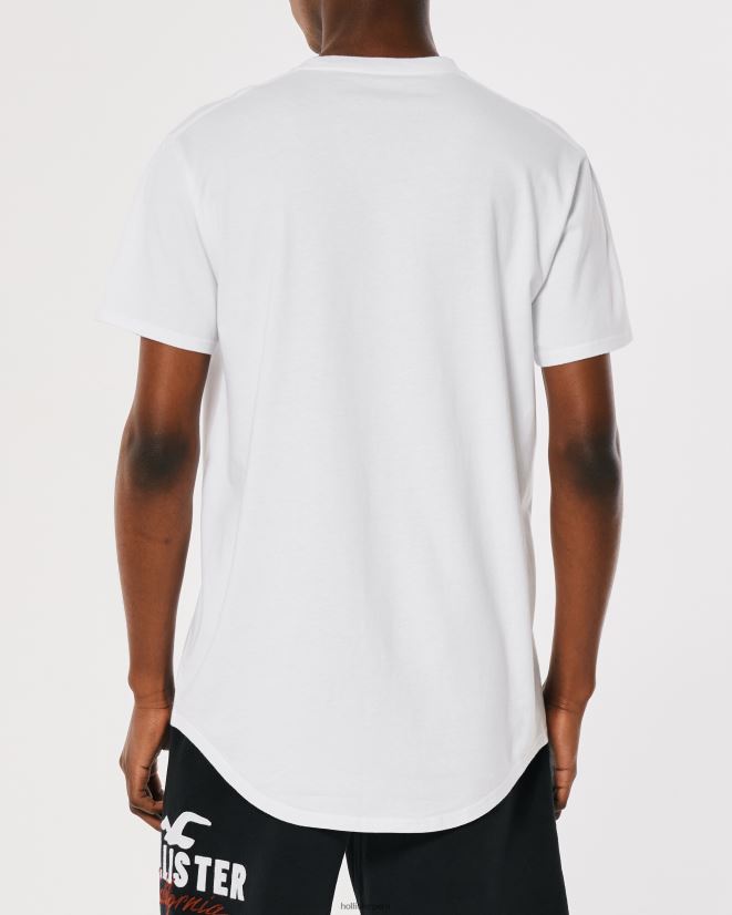 educación física Hollister camiseta larga de algodón blanco 086N62820 hombres tapas