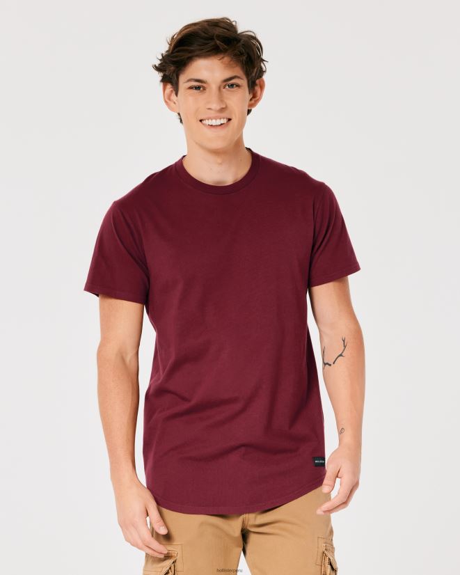 educación física Hollister camiseta larga de algodón borgoña 086N62949 hombres tapas