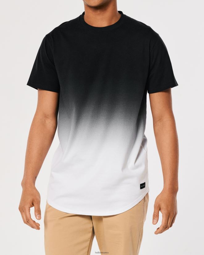 educación física Hollister camiseta larga de algodón degradado sombreado de negro a blanco 086N621052 hombres tapas
