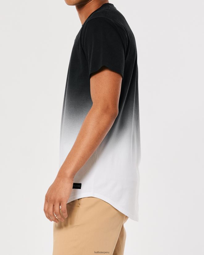 educación física Hollister camiseta larga de algodón degradado sombreado de negro a blanco 086N621052 hombres tapas