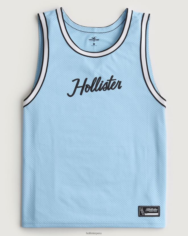 educación física Hollister camiseta sin mangas de malla holgada con logo azul claro 086N621077 hombres tapas